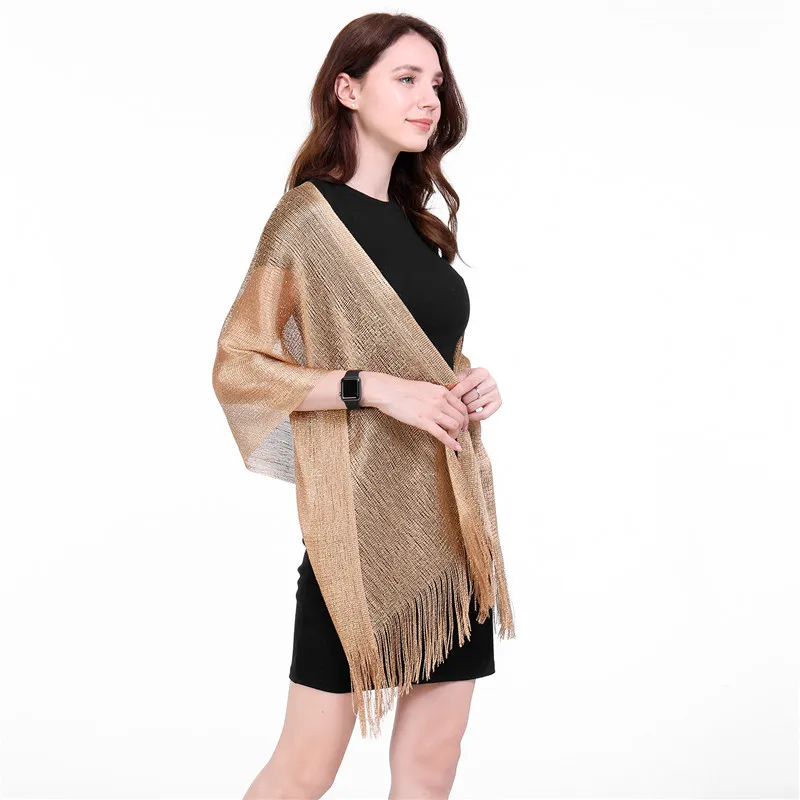 

Sparkling Metallic Evening Dress Shawl For Women Party Shawls With Tassel Capes Bridal Bridesmaid Wedding Boleros Wraps