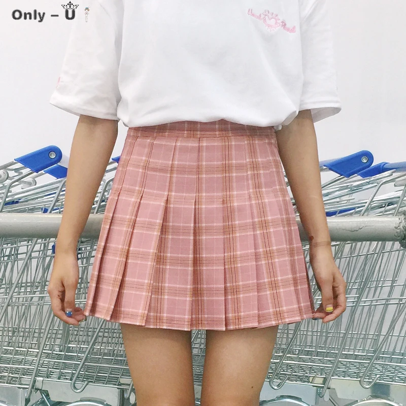 

Women's Skirts Ladies Kawaii High Waist Plaid Pleated Skirt British College Casual Female Korean Harajuku Clothing For Women