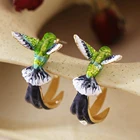 Женские серьги с эмалью, серьги с изображением летящей Колибри, масляные украшения, 2021, подарочные серьги-гвоздики