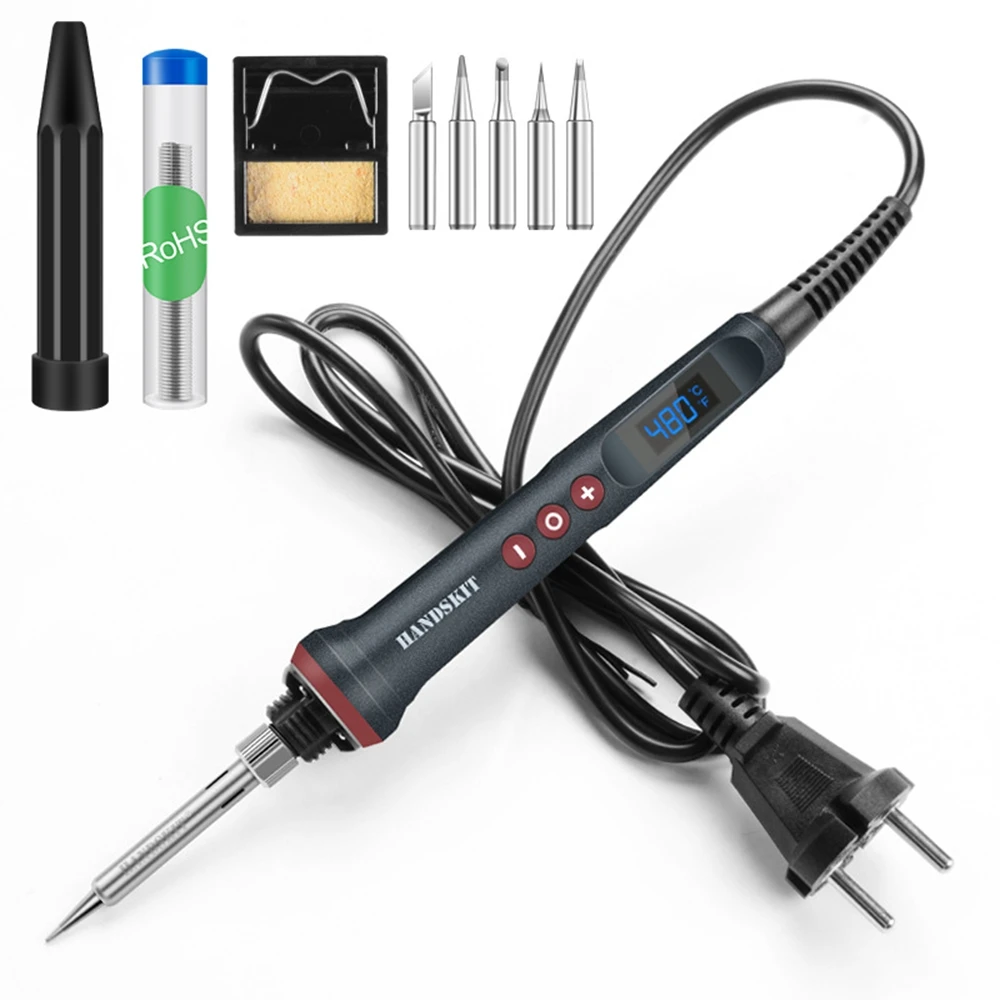 

90W Handskit Electric Soldering Iron 110V 220V Adjustable Temperature Soldering Iron With 4 Wire Core And 5 Tips Welding Tools