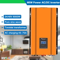 6000w 48vdc to 220v ac low frequency pure sine wave off gird power inverter charger with toroidal transformer