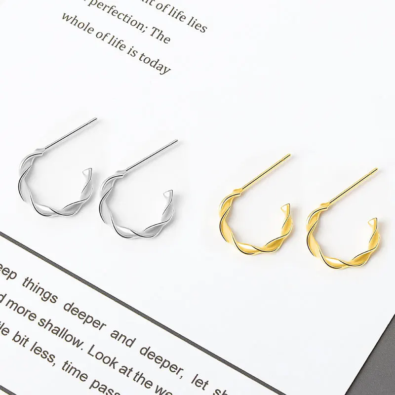 

Spiral Shape 925 Sterling Silver Stud Earrings High Quality Gold Metal Geometric Ear Jewelry For Women Beautiful Charm Bijoux