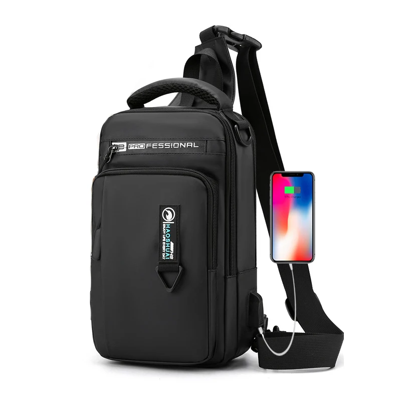 

New Men's Chest Bag Multi-functional Leisure One-shoulder Crossbody Bag Waterproof USB Chargeable Anti-theft Chest Bag