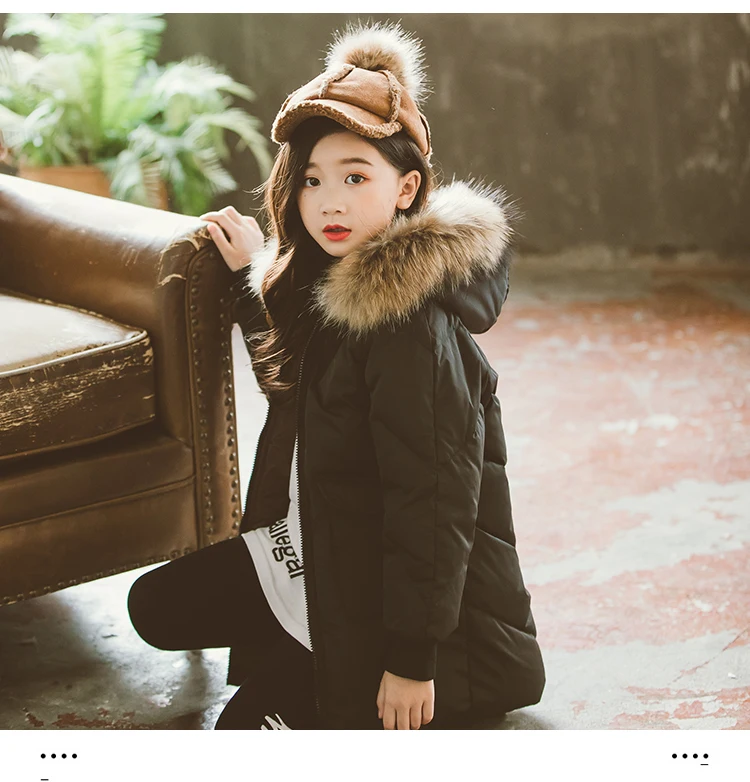 Fashion Children Winter Down Cotton Jacket Girl Clothing Kids Clothes Warm Thick Parka Fur Collar Hooded Long Coats Outfits