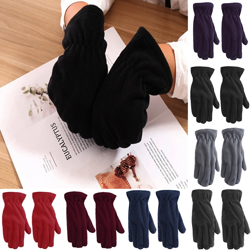 

1 Pair New Fleece Gloves Suede Polar Winter Warm Gloves Outdoor Washable Mittens Solid Color Gloves Full Finger