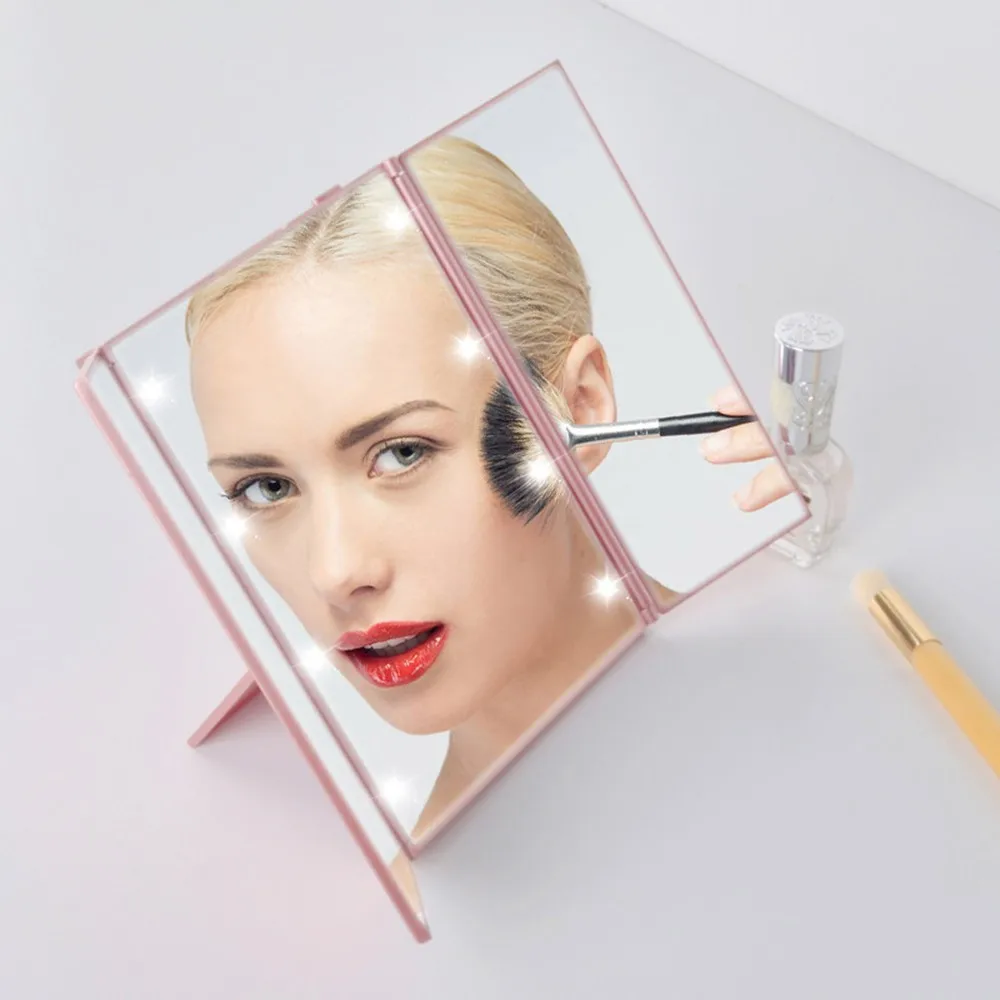8L-EDs Tri-fold Makeup Mirror Cosmetic Folding Mirror for Bathroom Travel Drop shipping