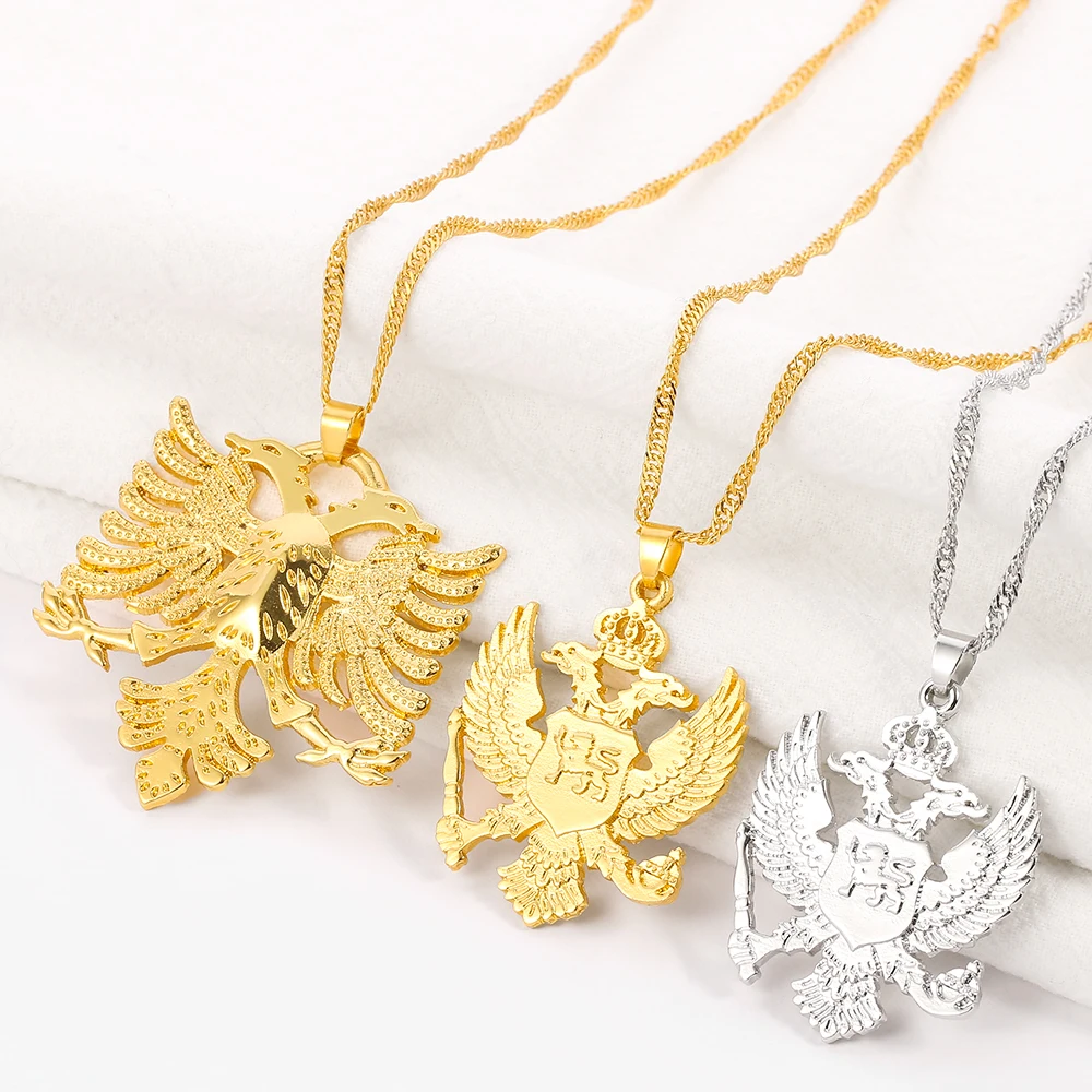 Ожерелье с подвеской Албанский Орел для женщин и мужчин с двухглавой птицей на цепочке, украшение в стиле этнической ювелирной продукции в подарок.