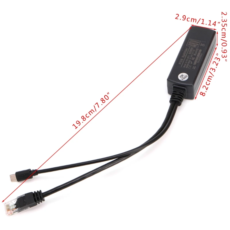

Power Over Ethernet 48V To 5V 2.4A Active POE Splitter Micro USB Plug Y Cable