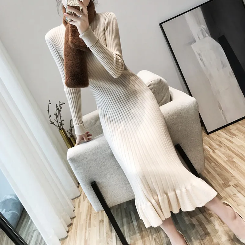 GIGOGOU Русалка длинное женское Платье вязанное Осень Зима Пуловер Платья