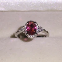 charm female red crystal stone ring vintage 925 silver color zircon wedding rings for women dainty bridal round engagement ring