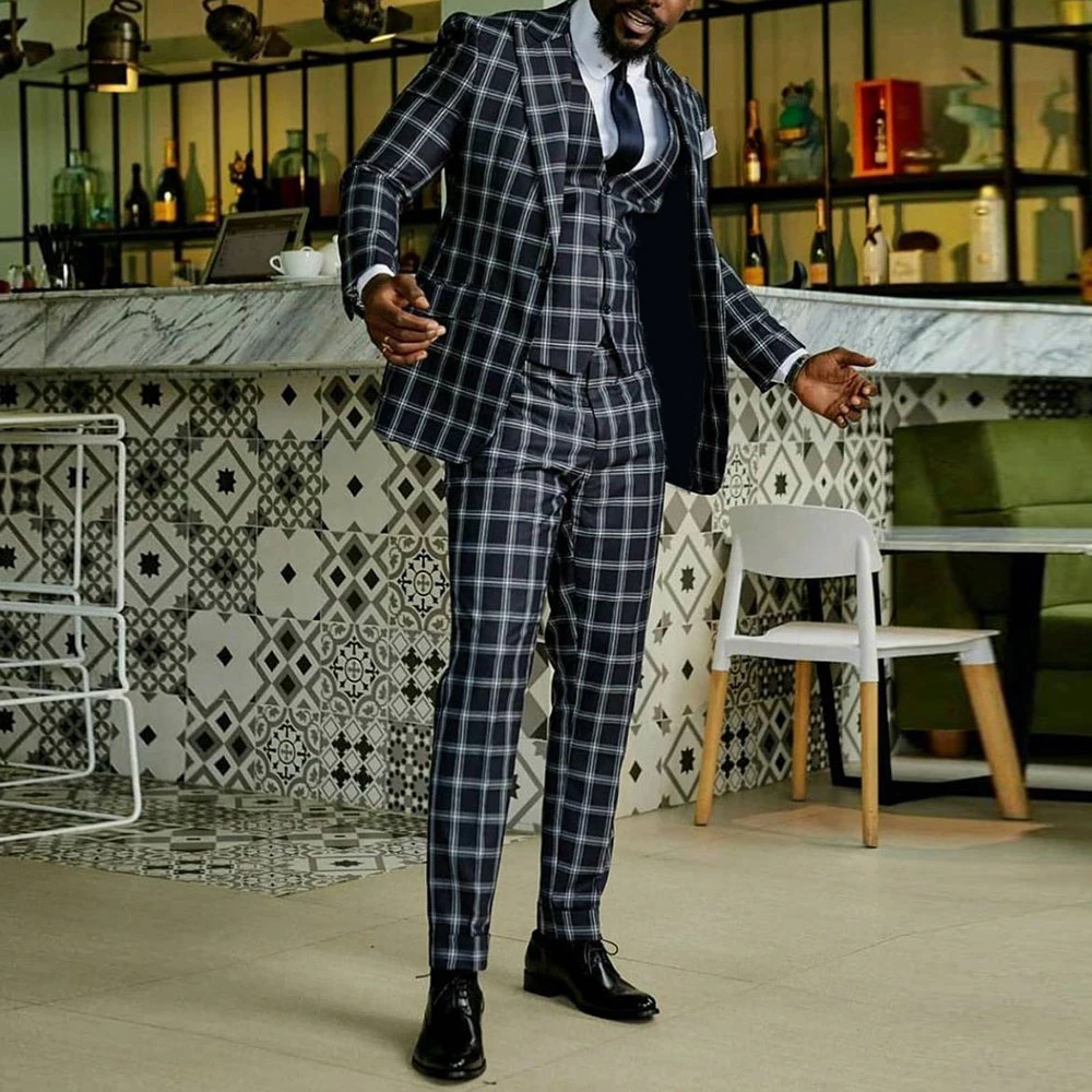 

Men 2 Pieces Sets Blazer Long Pants Plaid Elegant Christmas Birthday Gingham Tracksuits Male Zip Up Suits 2021 Autumn Casual