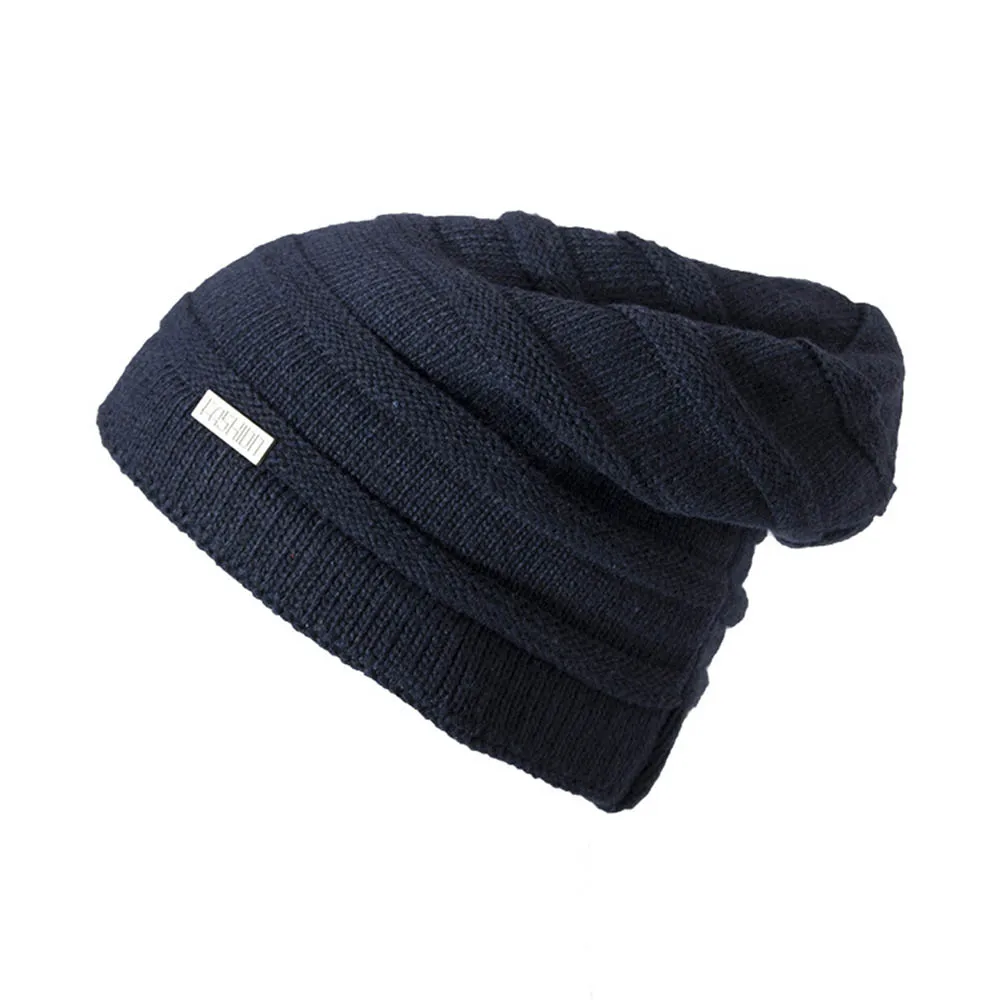 Navy Knitted Cap FS Высокое качество шерсти вязаный Рыбак Beanie зима для женщин Открытый Лыжный ветрозащитный Уха Защиты Slouchy Мешковатые Шапочка Hat - Цвет: Navy Knitted Cap