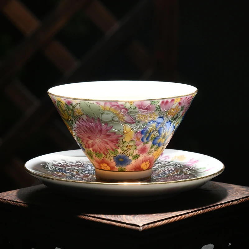 

WHYOU Ceramic Tea Cup Tureen Color Enamel Chinese Style High Quality Tableware Set Accessories Business Gift