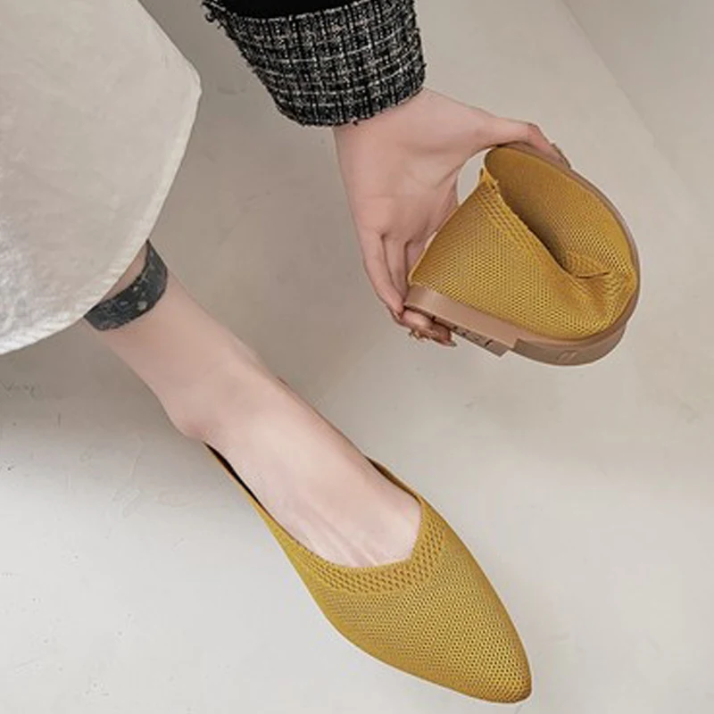 

Women's Flat Solft Shoes Solid Color Slip On Ladies Muller Shoes Pointed Toe Breathable Fashion Concise Female Footwear 2021