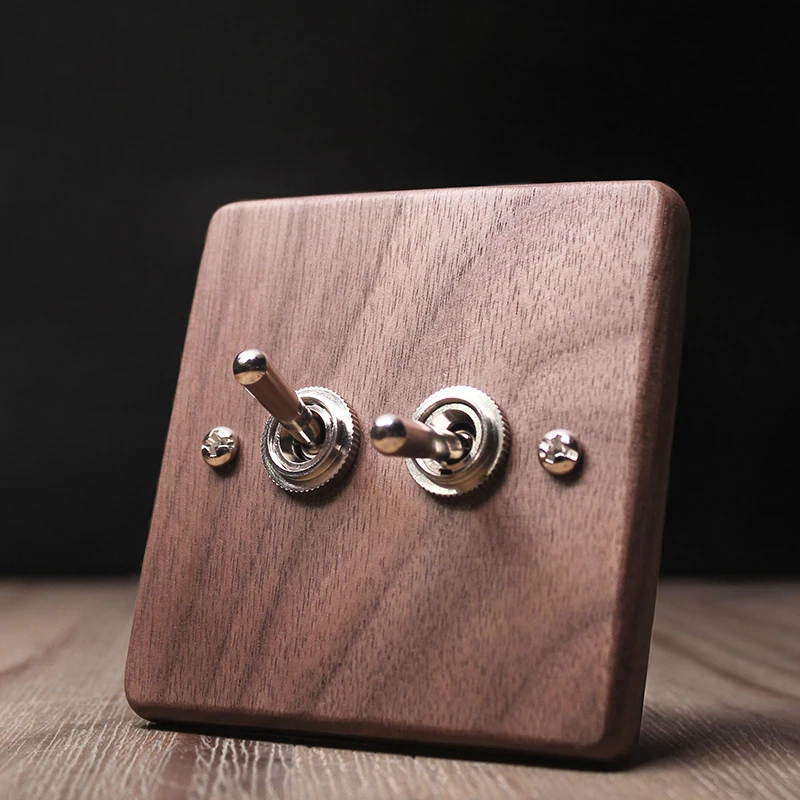 

Personality Creative Retro Toggle Switch 1-3 Gang 2 Way Walnut Panel Brass Lever Solid Wood Retro Wooden Wall Switch 10A 220V