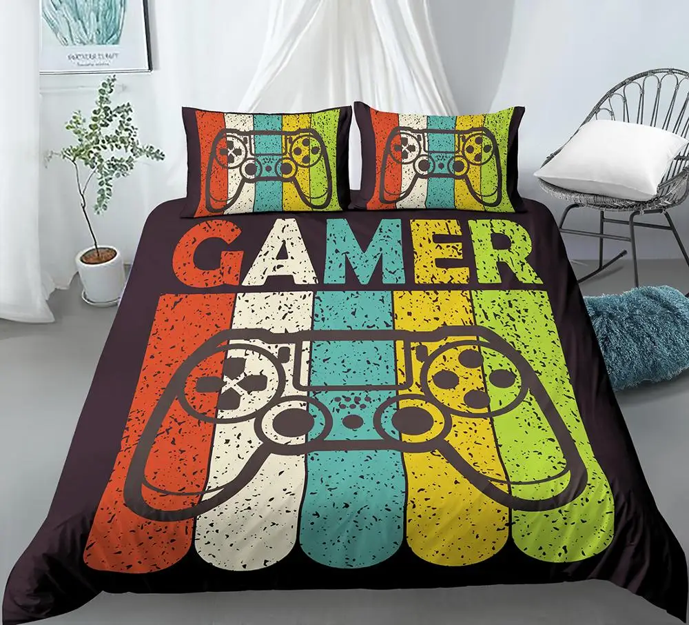 

2/3 Pcs Gamer Duvet Cover Set Cartoon Bedding Kids Boys Girls Bed Set Game Quilt Cover Comforter Cover Gamer Bedding Set