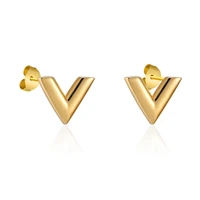 titanium steel v shape stud earrings for women gold rose gold initial name earrings female fashion jewelry