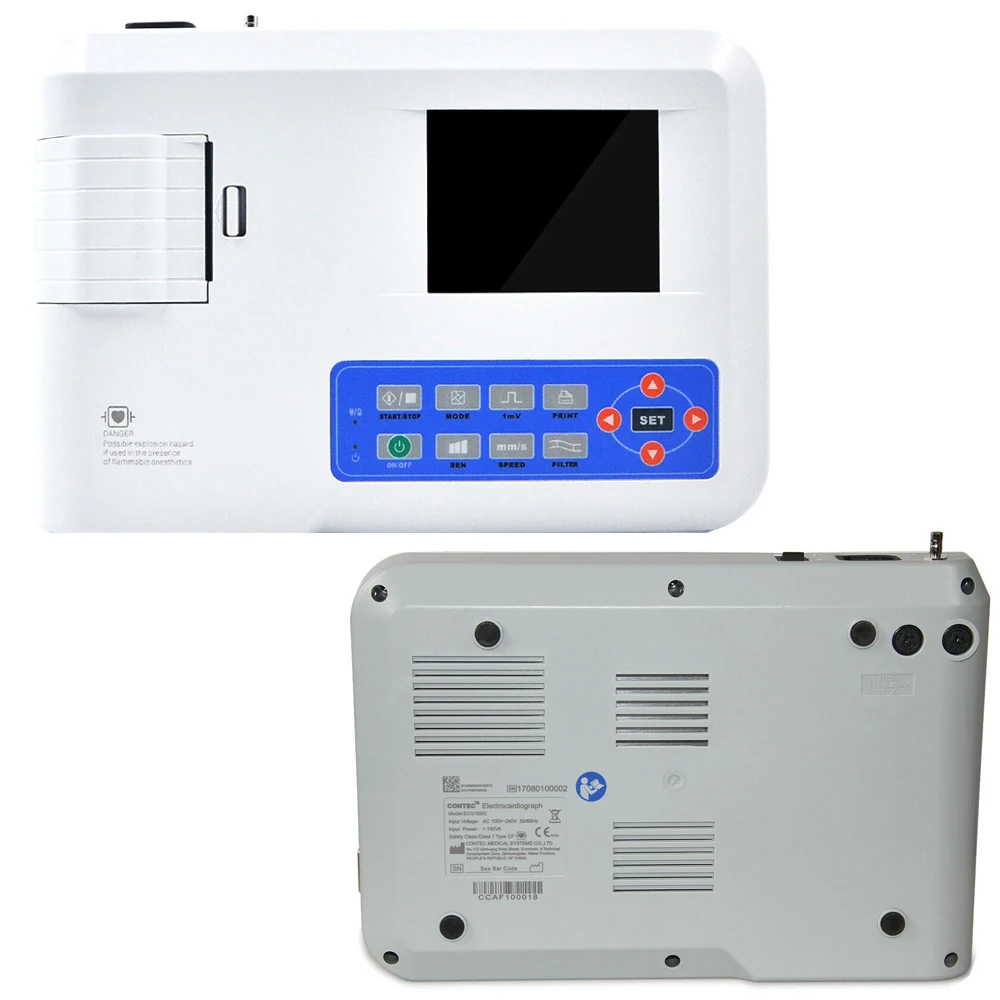 ECG100G ЭКГ машина цветной дисплей фотография одноканальный 12 выводов монитор +