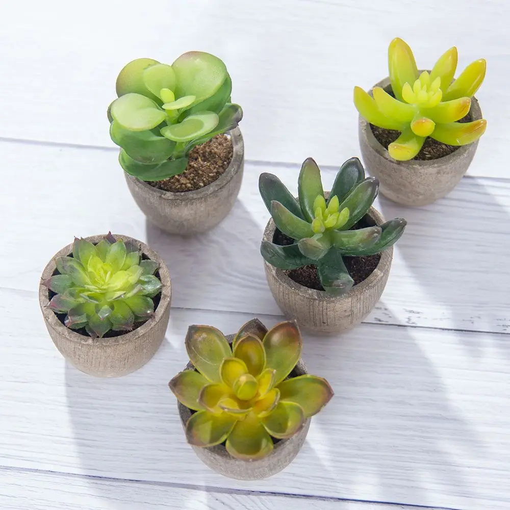 Искусственные бонсай моделирование в горшке суккуленты земля Лотос зеленые
