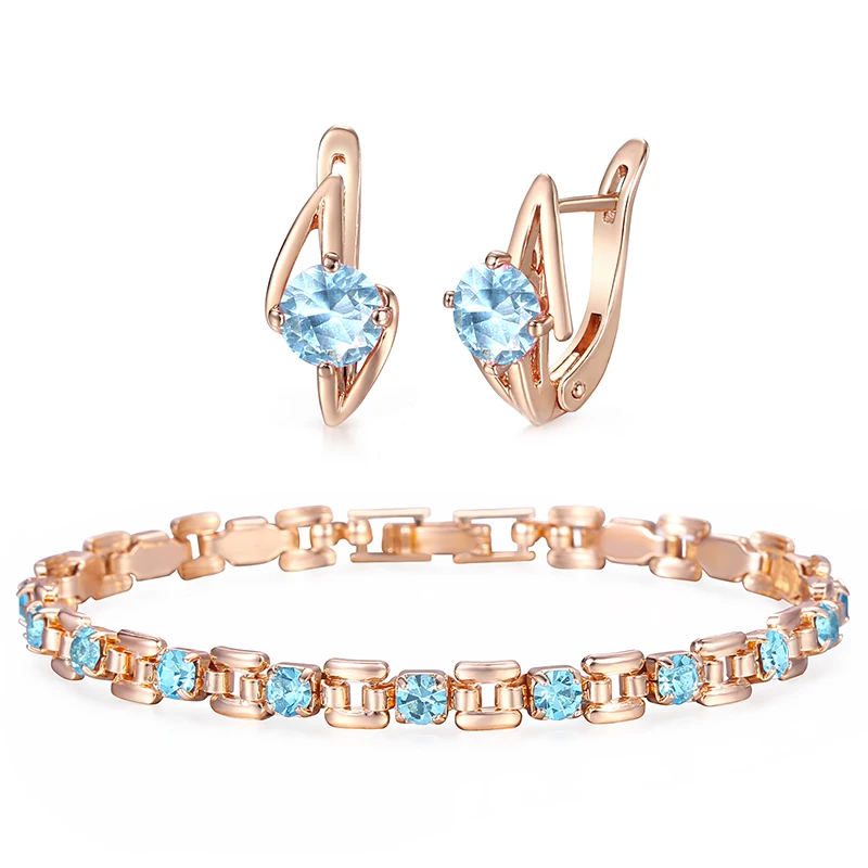 Женский комплект украшений с браслетом и сережками из голубого кубического