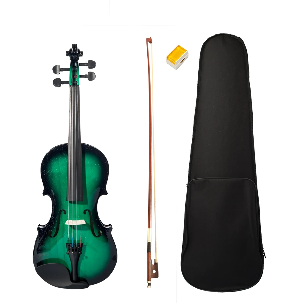 Acoustic Violin 4/4 Violin Full Size Fiddle +Case Bow Rosin Green & Black For Students Beginners Violin Accessories SET