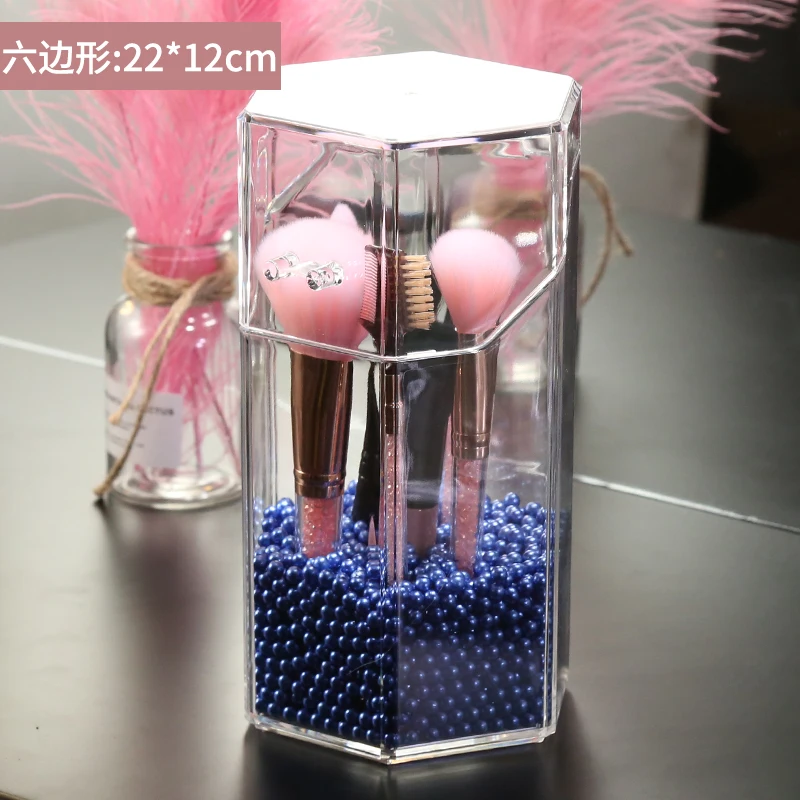 Multi-style Acrylic Makeup Organizer Cosmetic Holder Makeup Tools Storage Pearls Box Brush Accessory Organizer Box with Cover - Цвет: blue