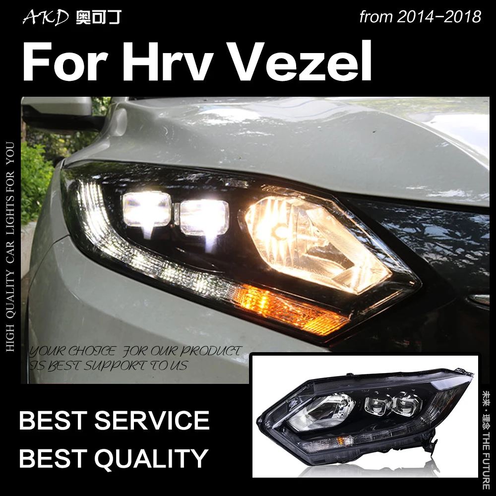 AKD автостайлинг фара для HRV Vezel светодиодная 2014-2018 сигнал поворота светодиодный DRL