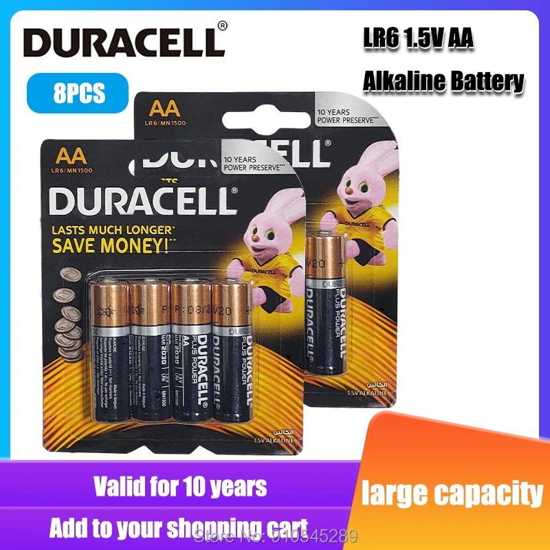 8 шт. оригинальный Duracell 1 5 V AA Щелочная Батарея LR6 для игрушка фонарик часы MP3 плеер