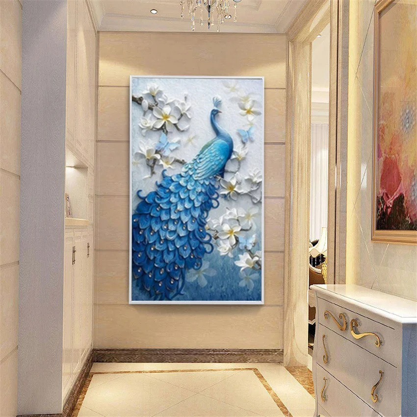 5D алмазная живопись сделай сам картины с синим павлином Стразы вышивка