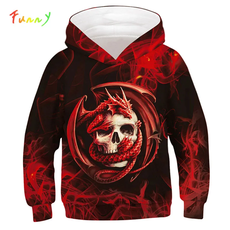 Детская толстовка с капюшоном и 3D принтом черепа для мальчиков девочек пуловер