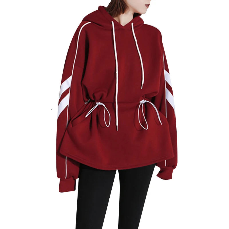 TWOTWINSTYLE повседневное шнурок хит цвет Женские кофты с капюшоном воротник фонарь длинным рукавом Свободная Толстовка женская одежда