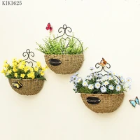 three dimensional straw woven flower basket wall hanging vase wall decoration flower arrangement flower pot wall hanging vase