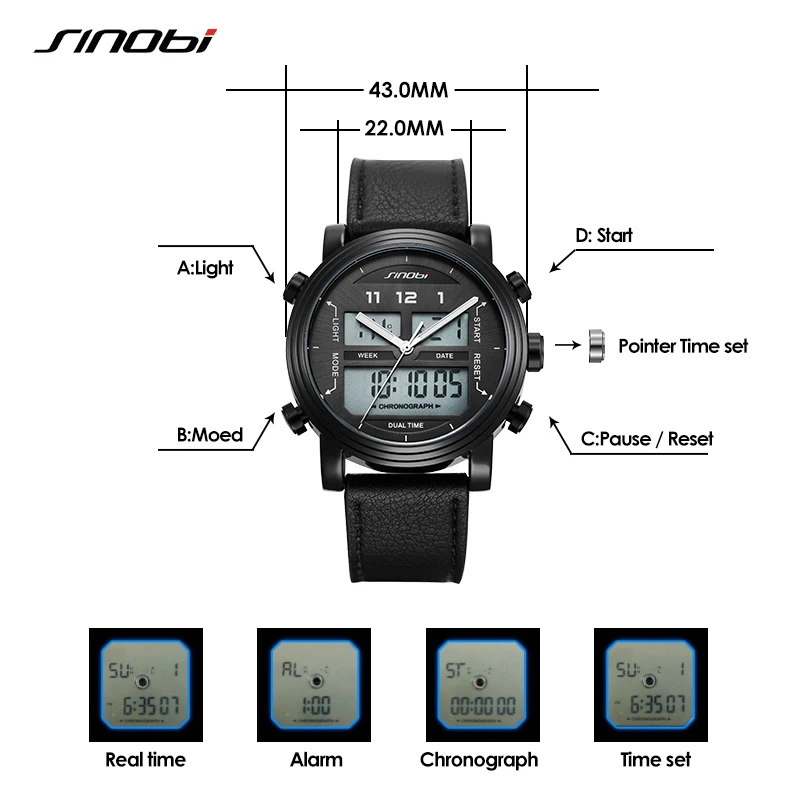 Мужские наручные часы Sinobi цифровые спортивные 2020 военные водонепроницаемые с