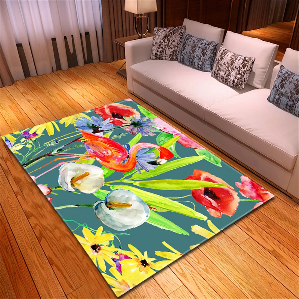

Pink Flamingo Living Room Carpet Decor Bedside Bedroom Rugs Carpets Flannel Girls Room Mat Flannel Soft Parlor Floor Area Rug