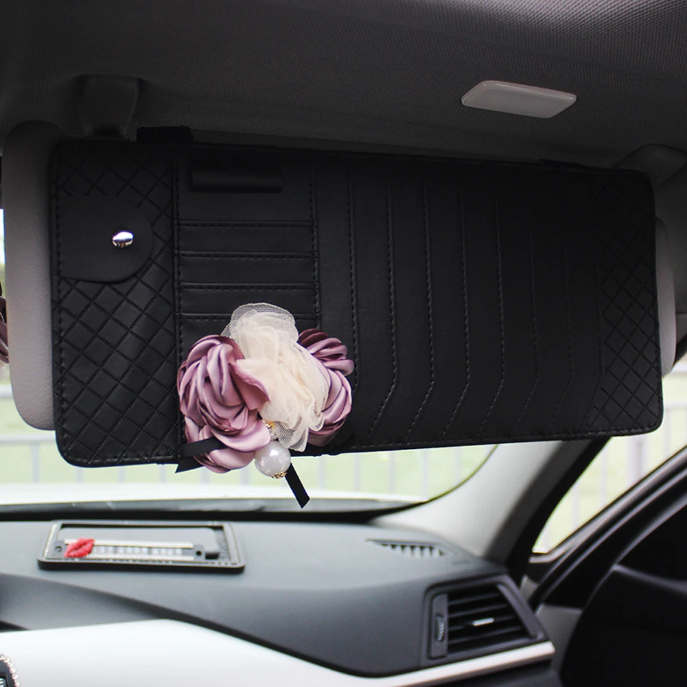 Sunvisor CD Bag Чехол рулевого колеса автомобиля коробка для салфеток с цветами Солнцезащитный козырек CD сумка для хранения подголовник поясная подушка Шестерня переключения воротник для женщин автостайлинг - Название цвета: Sunvisor CD Bag