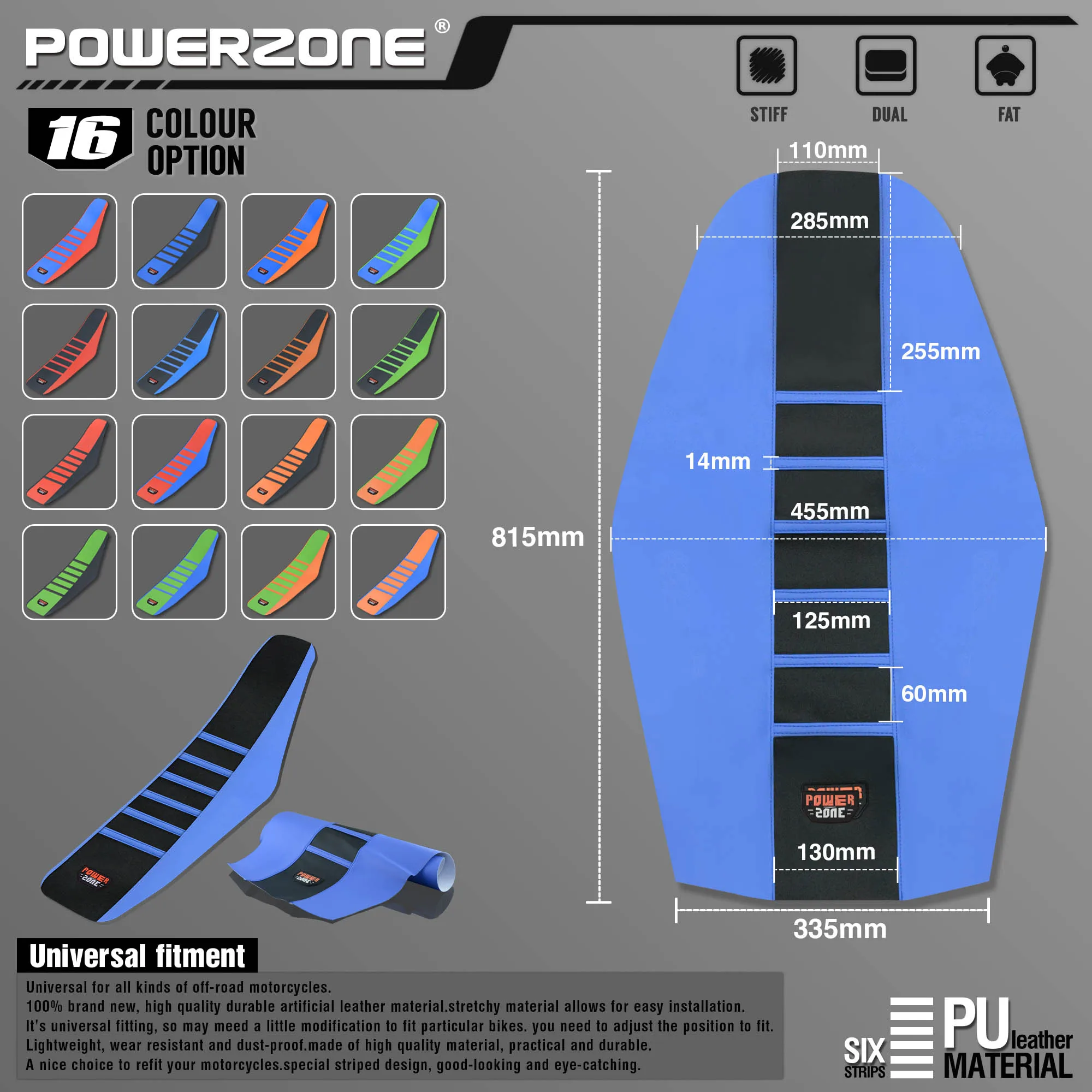 Powerzone Pro Ribbed Rubber Artificial leather Gripper Soft Seat Cover For HONDA YAMAHA SUZUKI KAWASAKI KTM Husqvarn Dirt Bike |