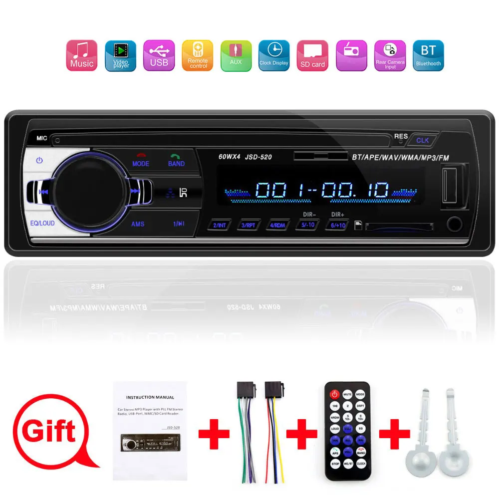 Автомобильный Радио 1 din 12V Bluetooth V2.0 автомобильный аудио стерео вход Din FM Aux