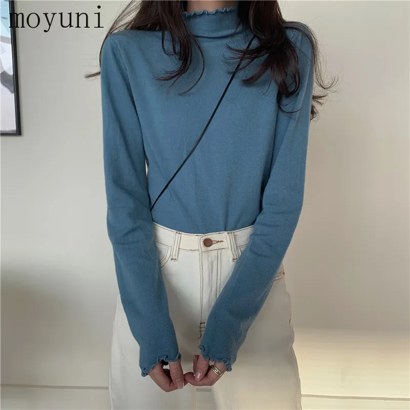 

Multicolor Inner Half-High Collar Bottomming Shirt Spring Summer 2021 Korean Fashion Style Long Sleeve Wooden Ear Sweater Top