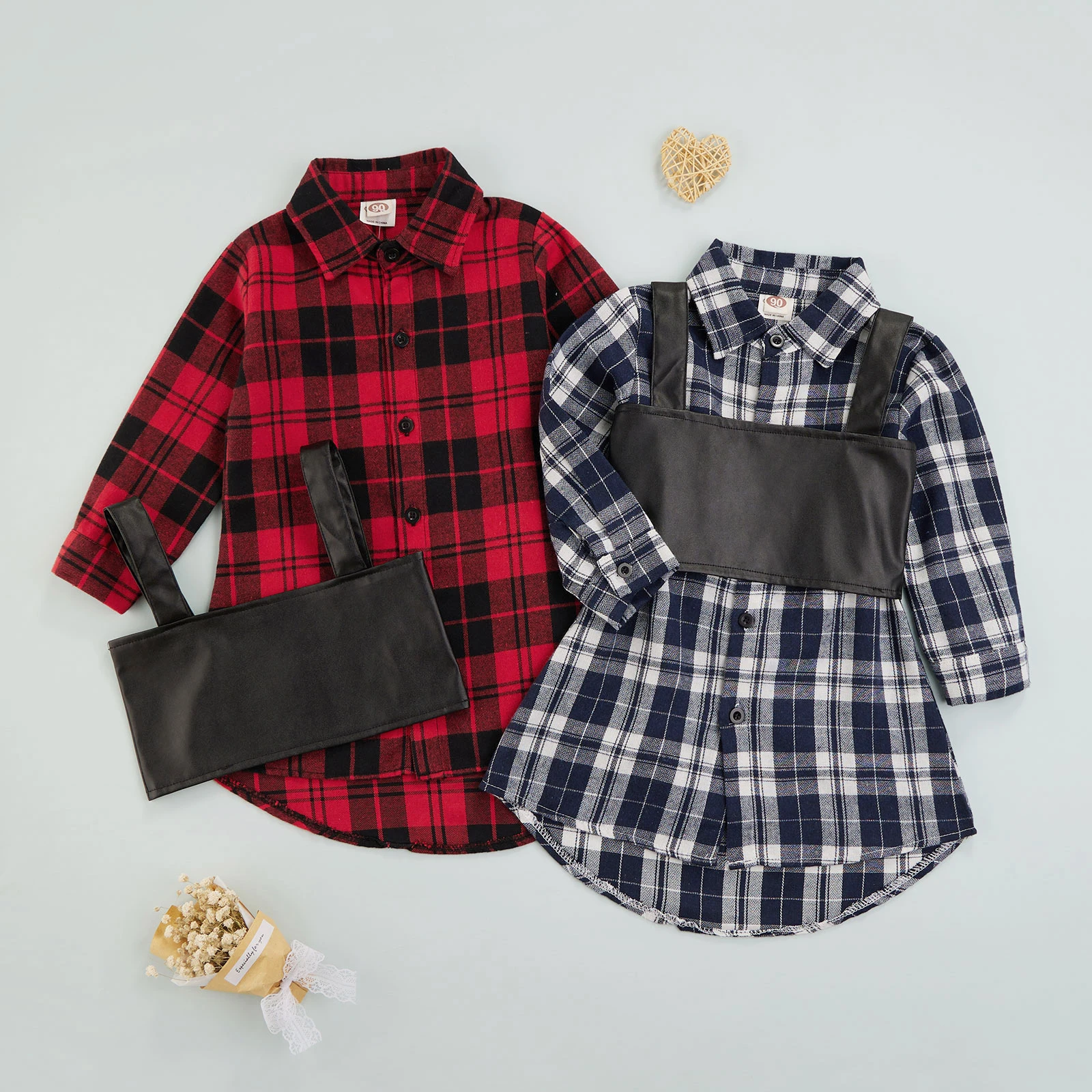 Женское осеннее модное платье для маленьких девочек 2 шт. клетчатое однобортное