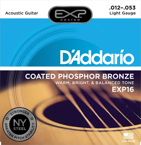 Акустические гитарные струны D'addario EXP с покрытием из фосфорной бронзы круглой