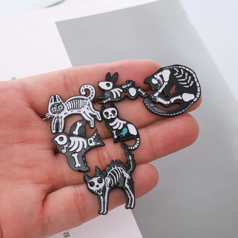 Креативный значок на Хэллоуин брошь в виде скелета птицы кота кролика