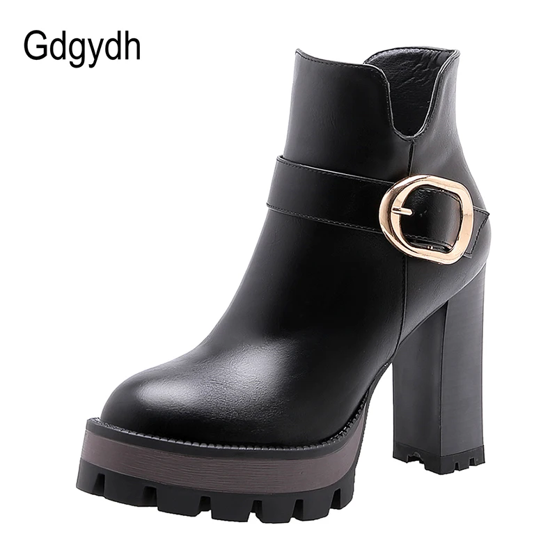 Женские Дизайнерские ботильоны Gdgydh Черные на толстой платформе с пряжкой и