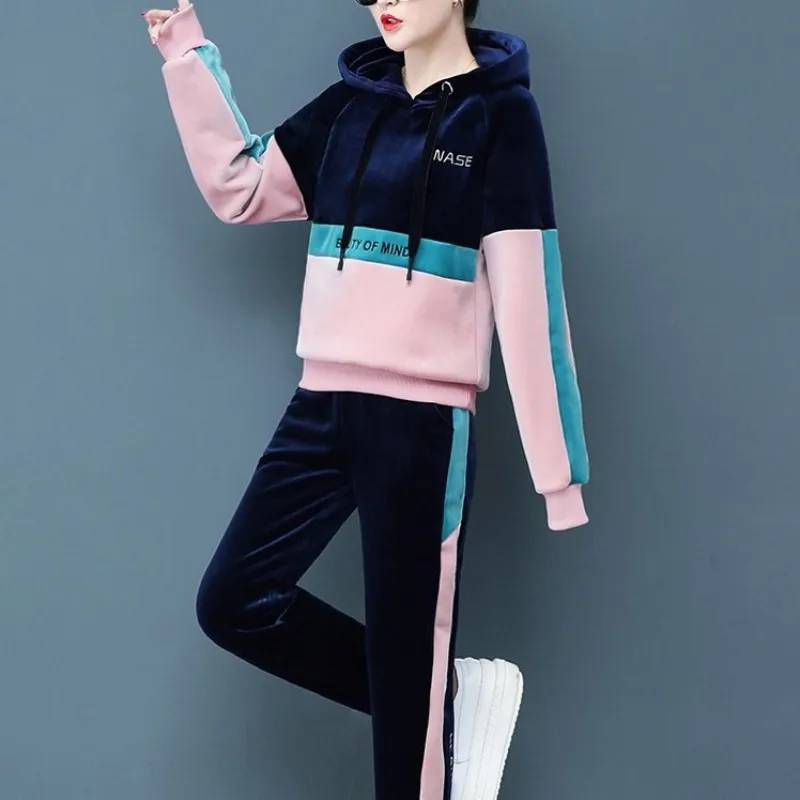 

Fashion Autumn Winter Tracksuit Women Casual Thicken Warm Pullover Hoodies Sweatshirt Two Piece Set Elastic Waist Pants Set