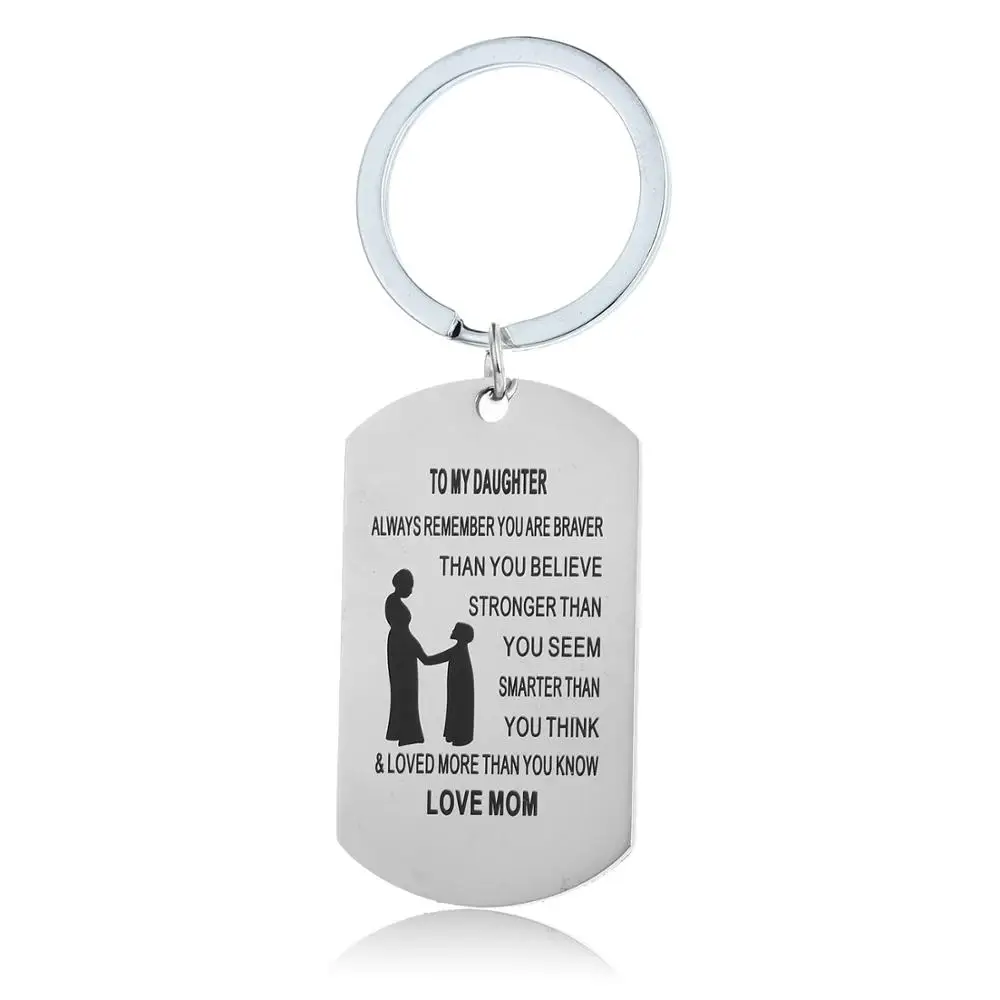 

12PC To My Daughter Love Mom Keyrings Mother And Daughter Holding Hands Stainless Steel Dog Tag Pendant Keychains Children Gifts