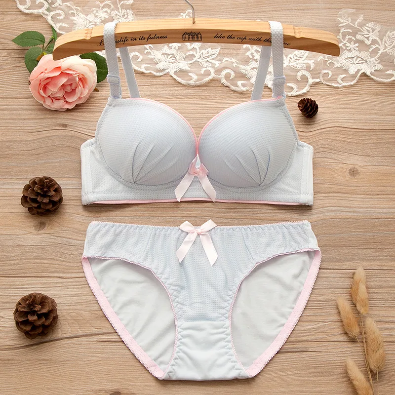 

Sexy together without rims bra cute girl students gather pure color cotton underwear bra set Underwear women
