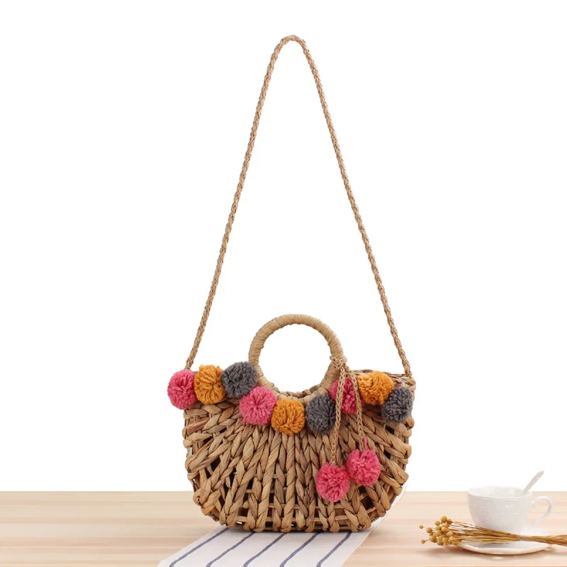 

Aaby 2021 New Fashion Ladies Straw Handbag For Women High Quality Tote Bag With Venonat Appliques And Lining String ForVacation