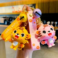 new fashion cute little tiger leather bag car keychain plastic soft rubber doll pendant key holder ring accessories jewelry gift