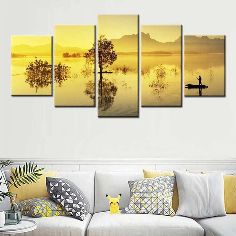 Современный скандинавский холст Художественная печать и плакат Lakeside Рыбалка