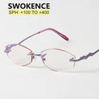 SWOKENCE синий светильник без оправы градиентный фиолетовый очки для чтения женские элегантные пресбиопические очки для дальнозоркости G522