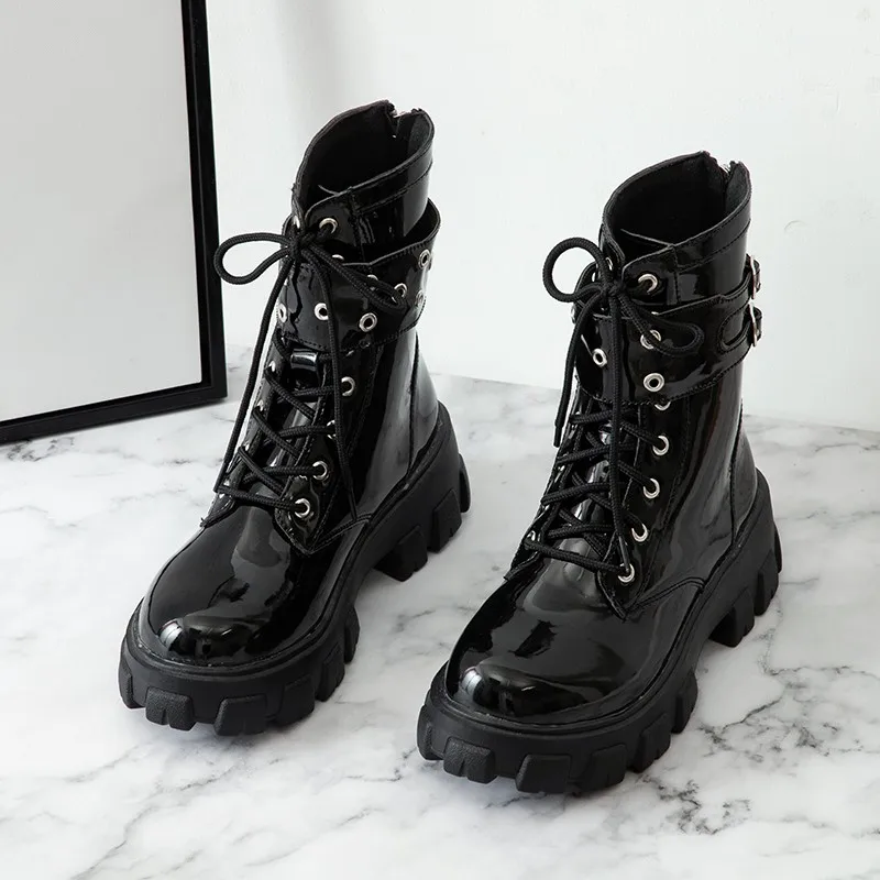 

2021 Winter New Women's Boots Belt Buckle Lace Thick-soled Round Toe Fashion Boots Women's Shoes